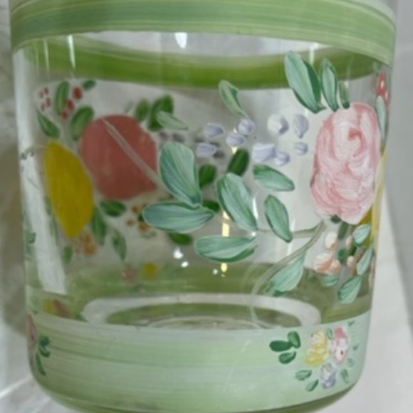 VTG Hand Painted Wide Rim Floral Drink Glasses Double Old Fashion 16oz SET OF 4 - Picture 11 of 15